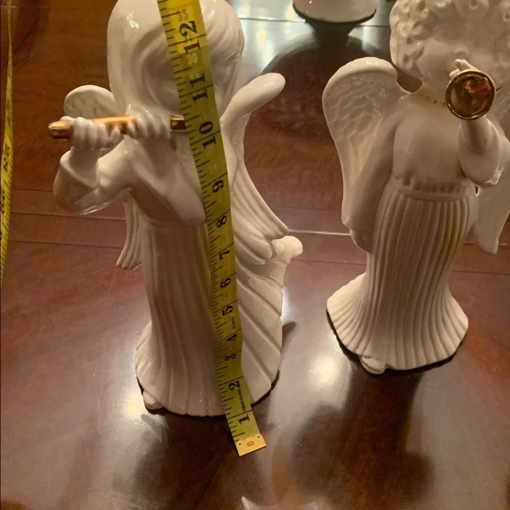 3 ATLANTIC MOLD 12 INCH TALL CERAMIC ANGELS PLAYING CHRISTMAS HYMNS PREOWNED